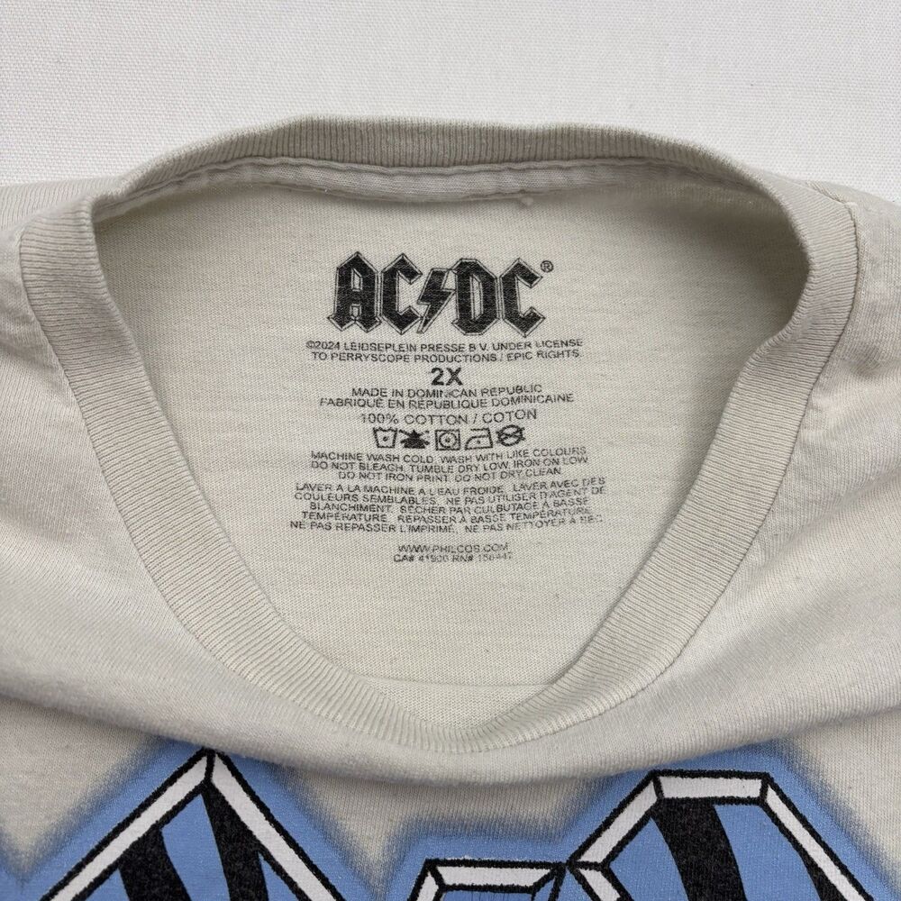 AC/DC Vintage Style Neon Zebra Stripe Logo Graphic T-Shirt Size 2XL Off-white - Picture 5 of 6
